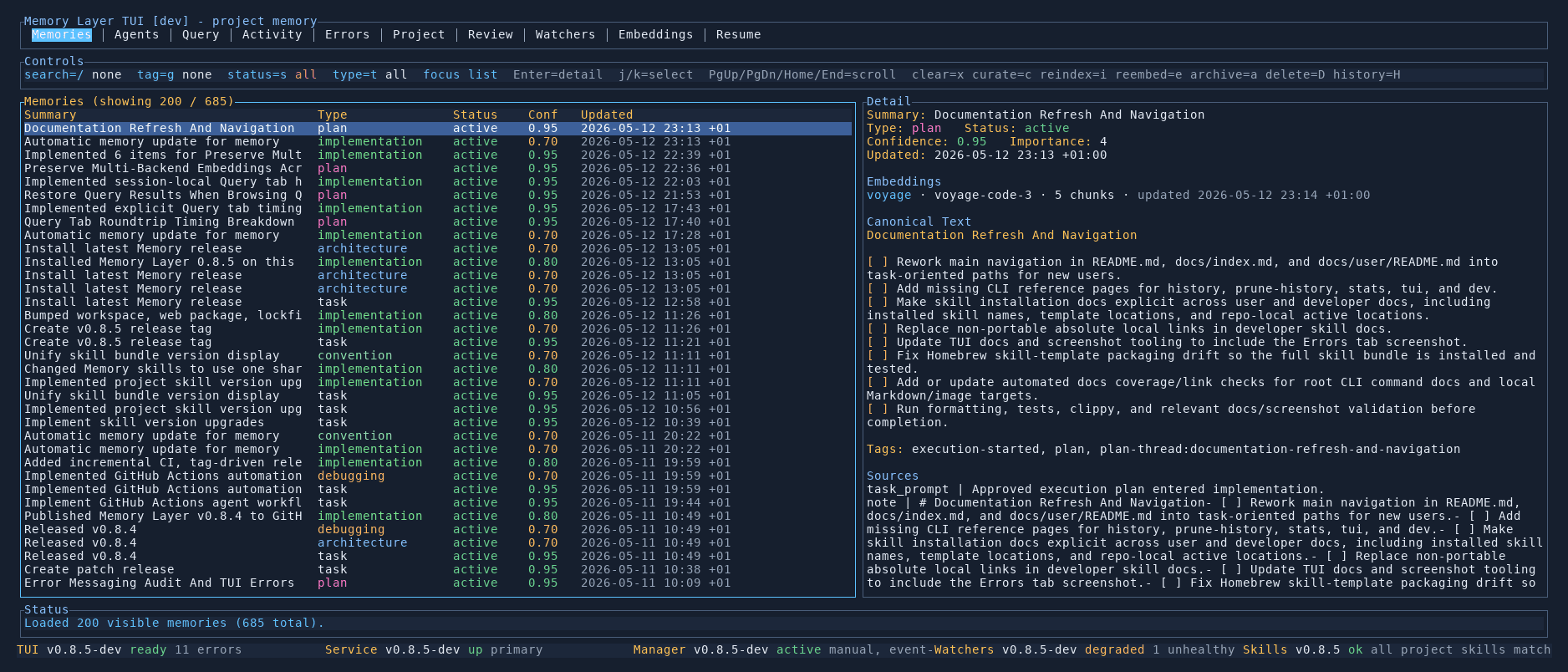 Memories tab